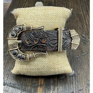 Barse Buckle Bracelet- Dumortieurite, Bronze & Leather- NWT